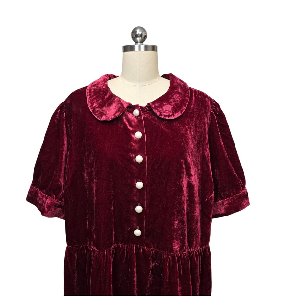ModCloth Velvet Peter‎ Pan Collar Dress Burgundy Womens Plus Size 26W Babydoll - Picture 10 of 10